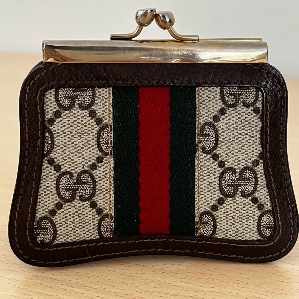Rare Gucci GG Supreme Kiss Lock Coin Purse EUC Box Circa 1979-80